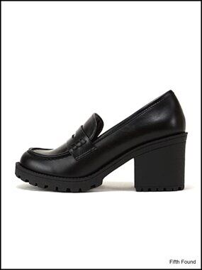 Slip On Chunky Mid Heel Lug Sole Penny Loafer Shoes